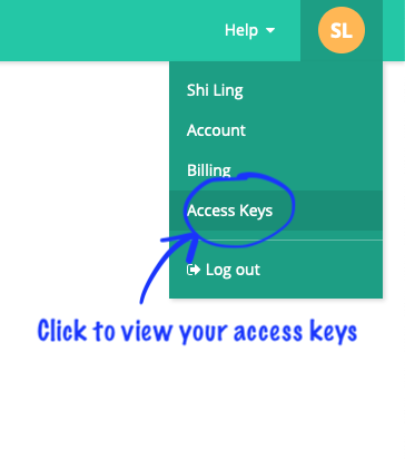 Open the Profile menu to view your access keys