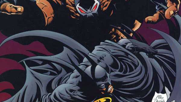 Bane e Batman em arte de Mike Deodato de Tudo sobre A Queda do Morcego