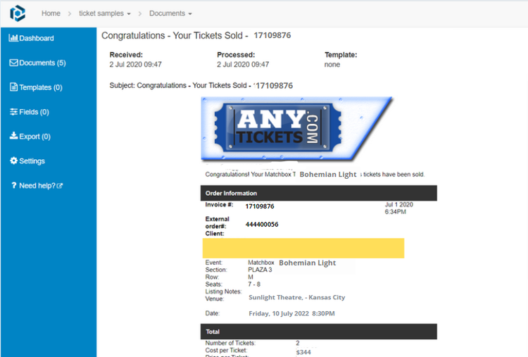 Example of an AnyTickets email