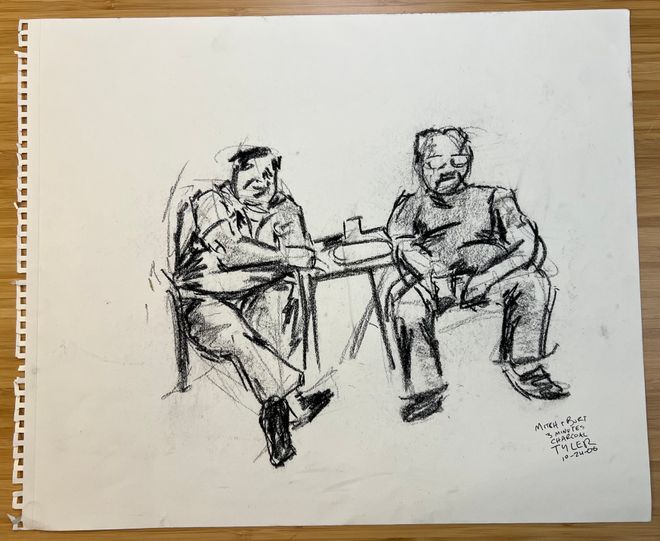 uncle mitch and uncle burt, charcoal