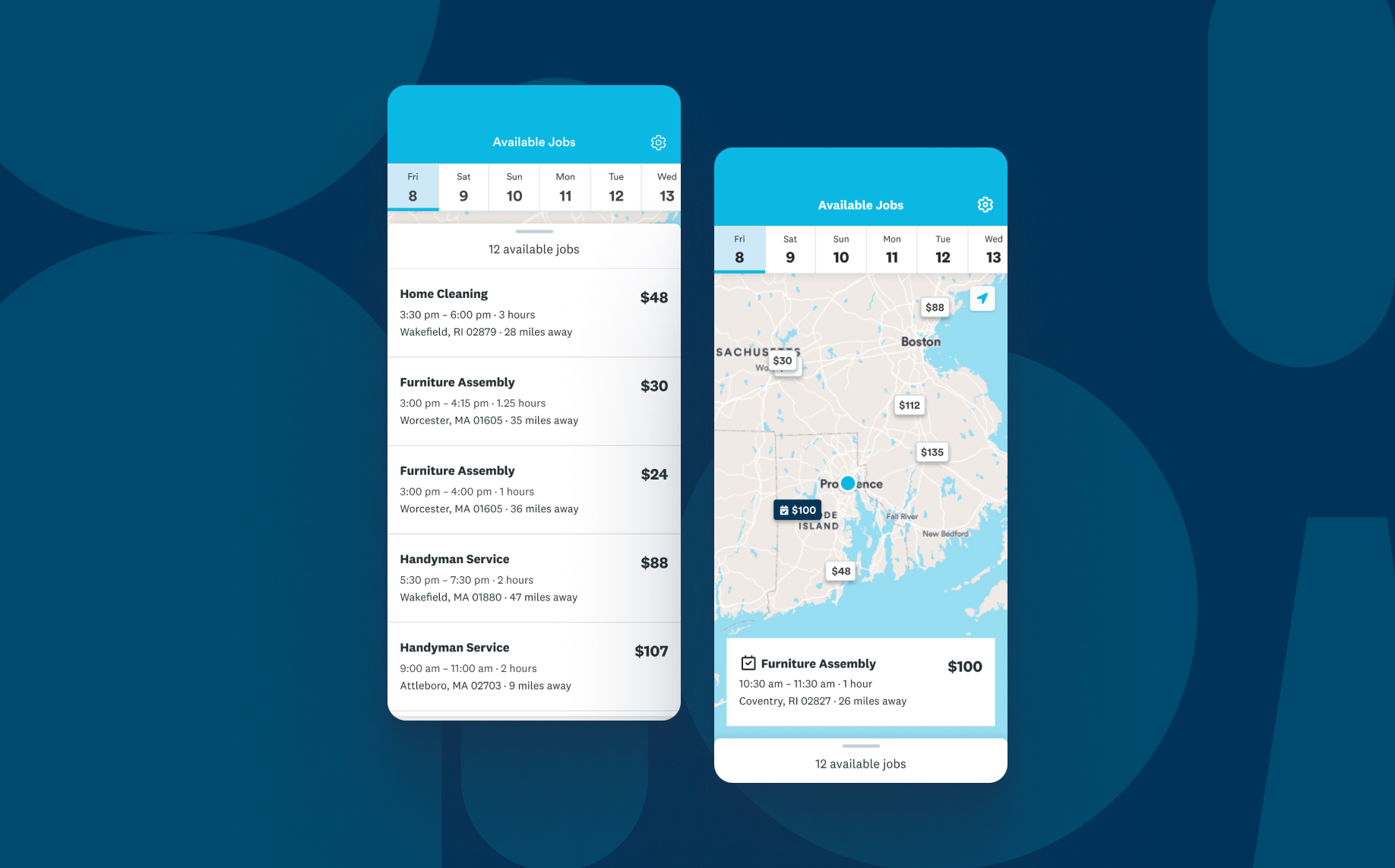 Angi app interface with map functions.