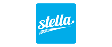 Stella logo square shaped in light blue.