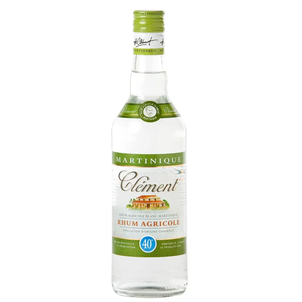 Image of the front of the bottle of the rum Clément Blanc 40
