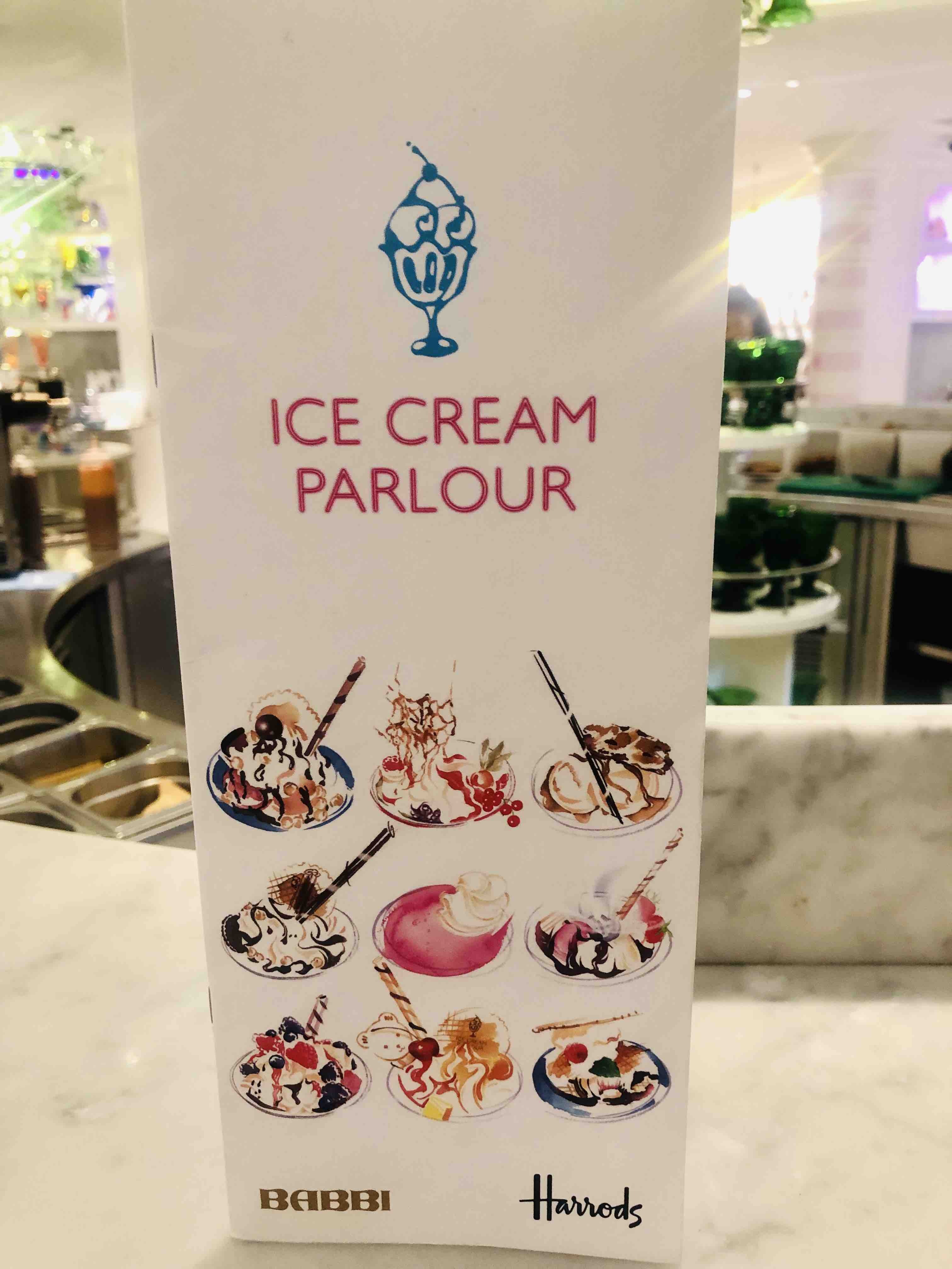 JAM London Harrods Ice Cream Parlor Menu