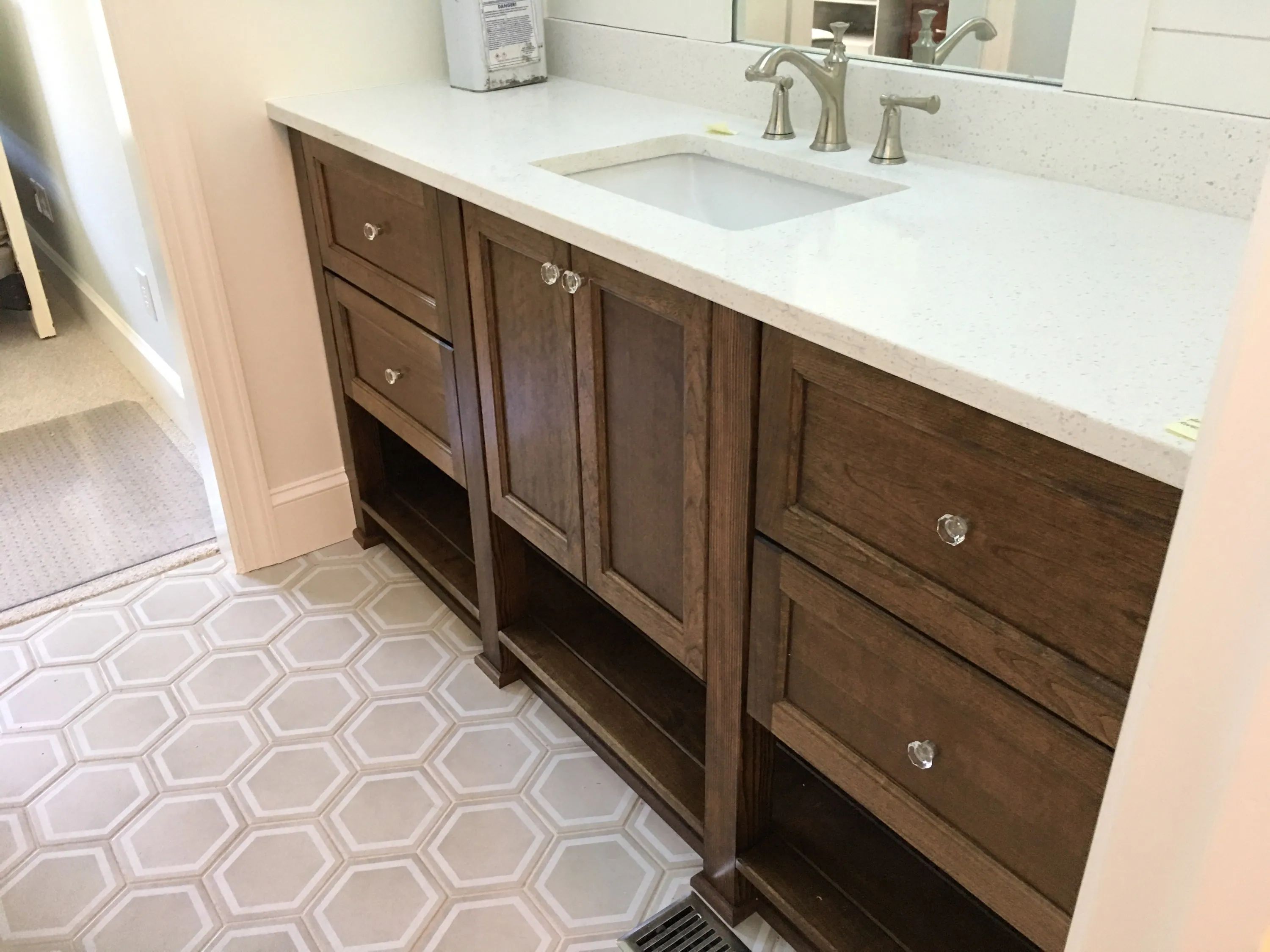 Bathroom with brown sink