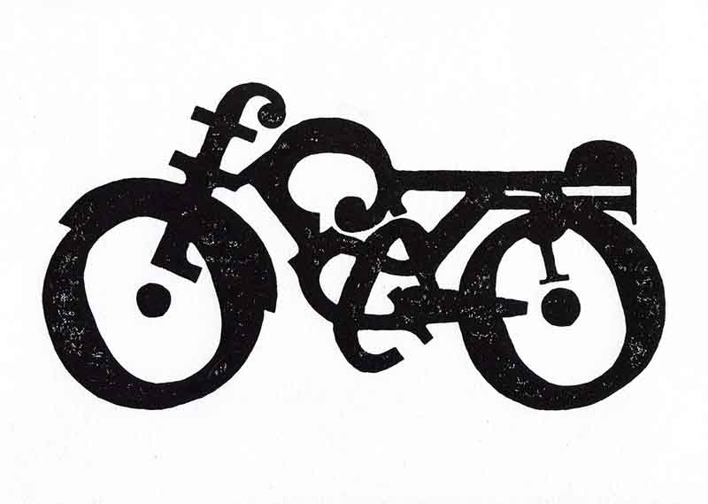 Glyphs from Clarendon assembled in to the shape of a motorcycle