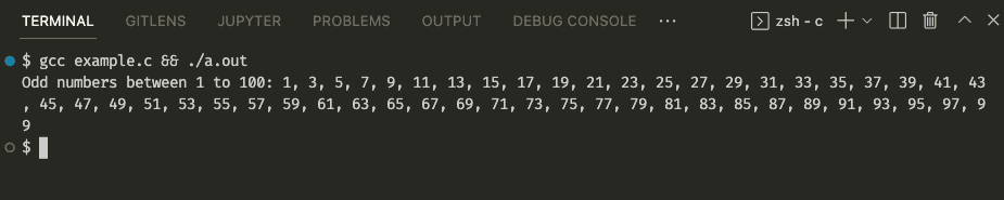C program print odd numbers in range