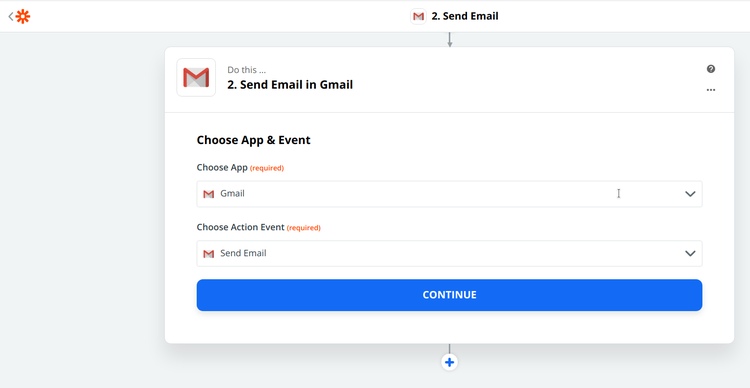 Select Gmail application and "Send email" action