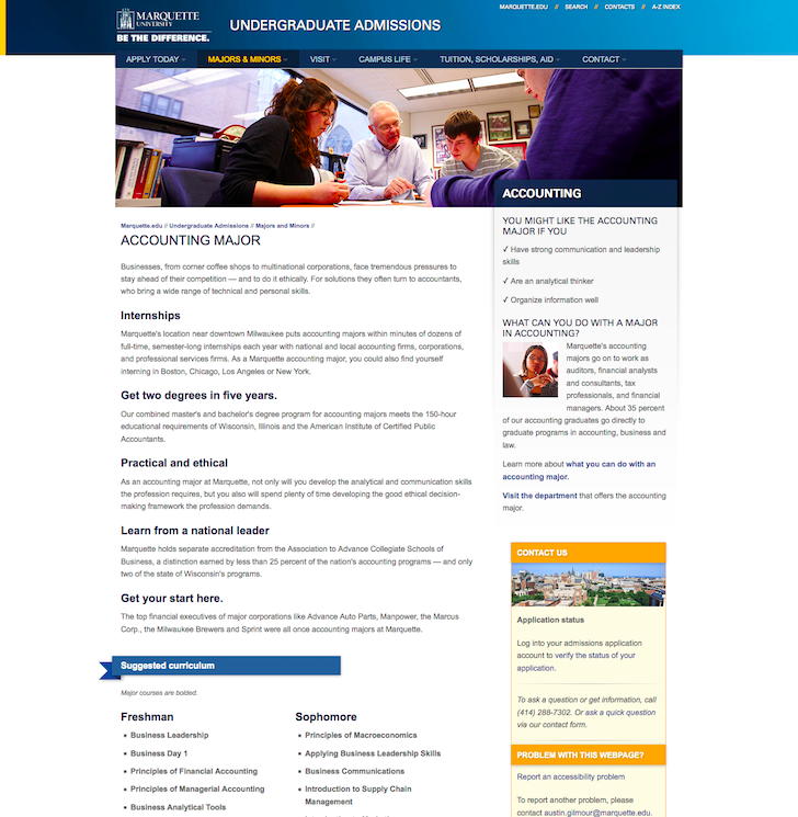 Screenshot of Accounting Major webpage.