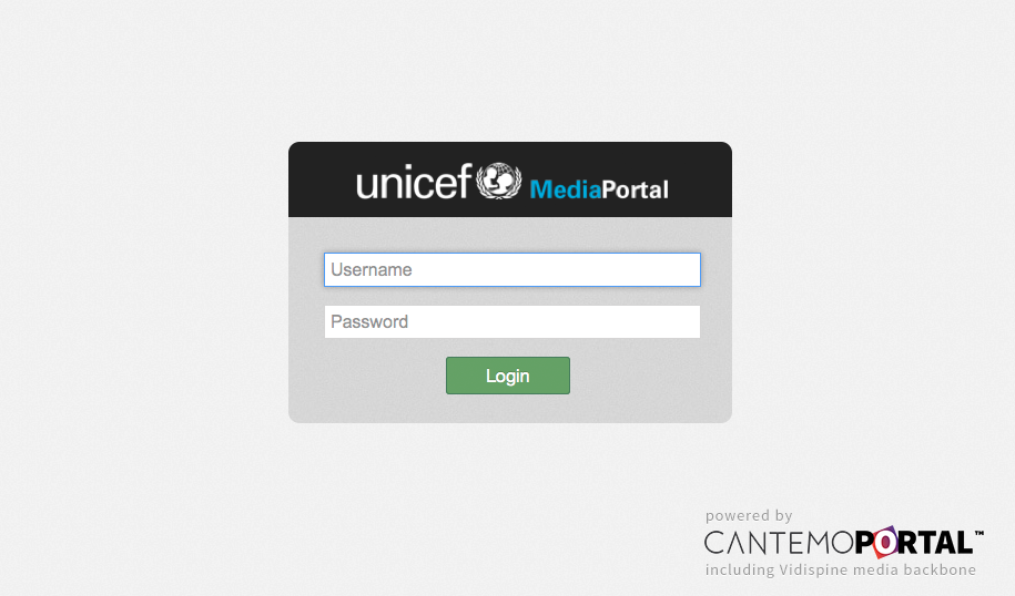 Cantemo Portal unicef login screenshot