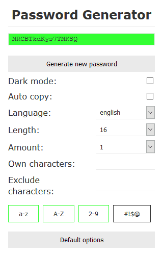 Screenshot of my password generator