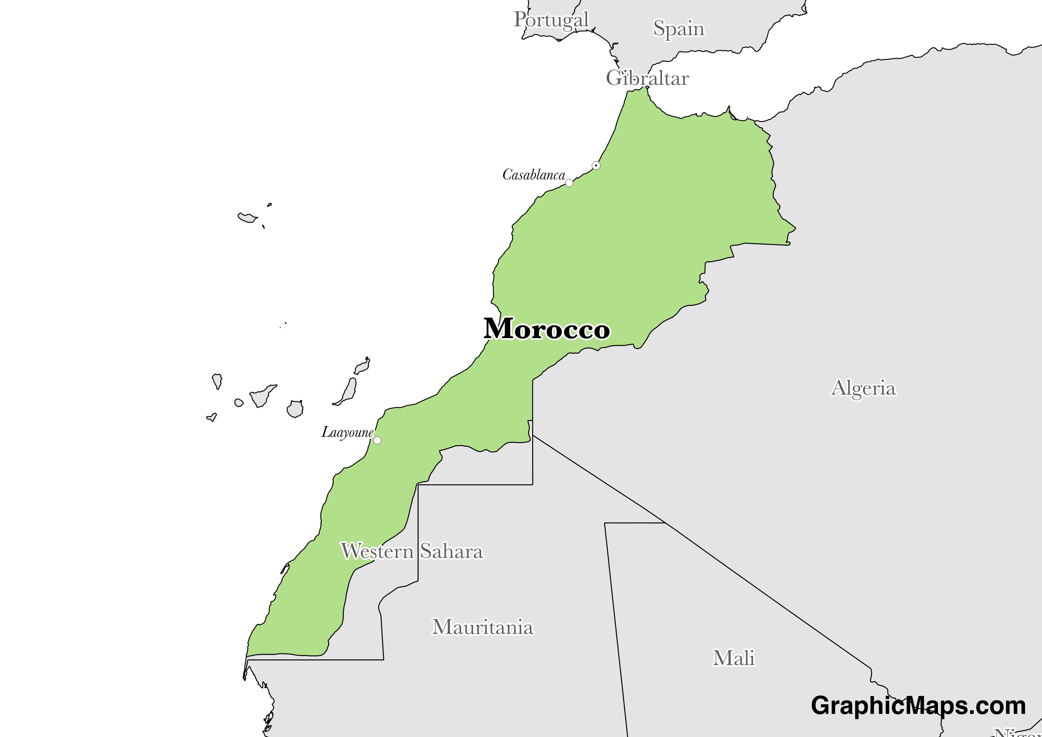 Map showing the location of Morocco