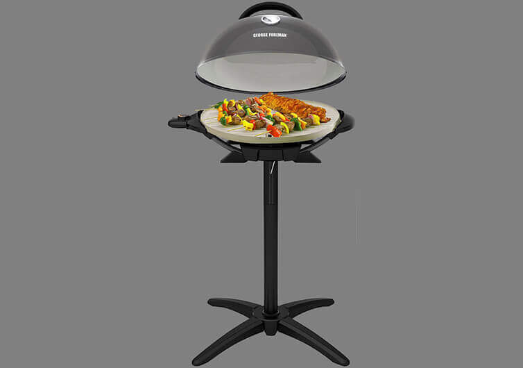 George Foreman Indoor|Outdoor 15+ Serving Domed Electric Grill With Ceramic Plates & Temperature Gauge - Gun Metal Full Shot