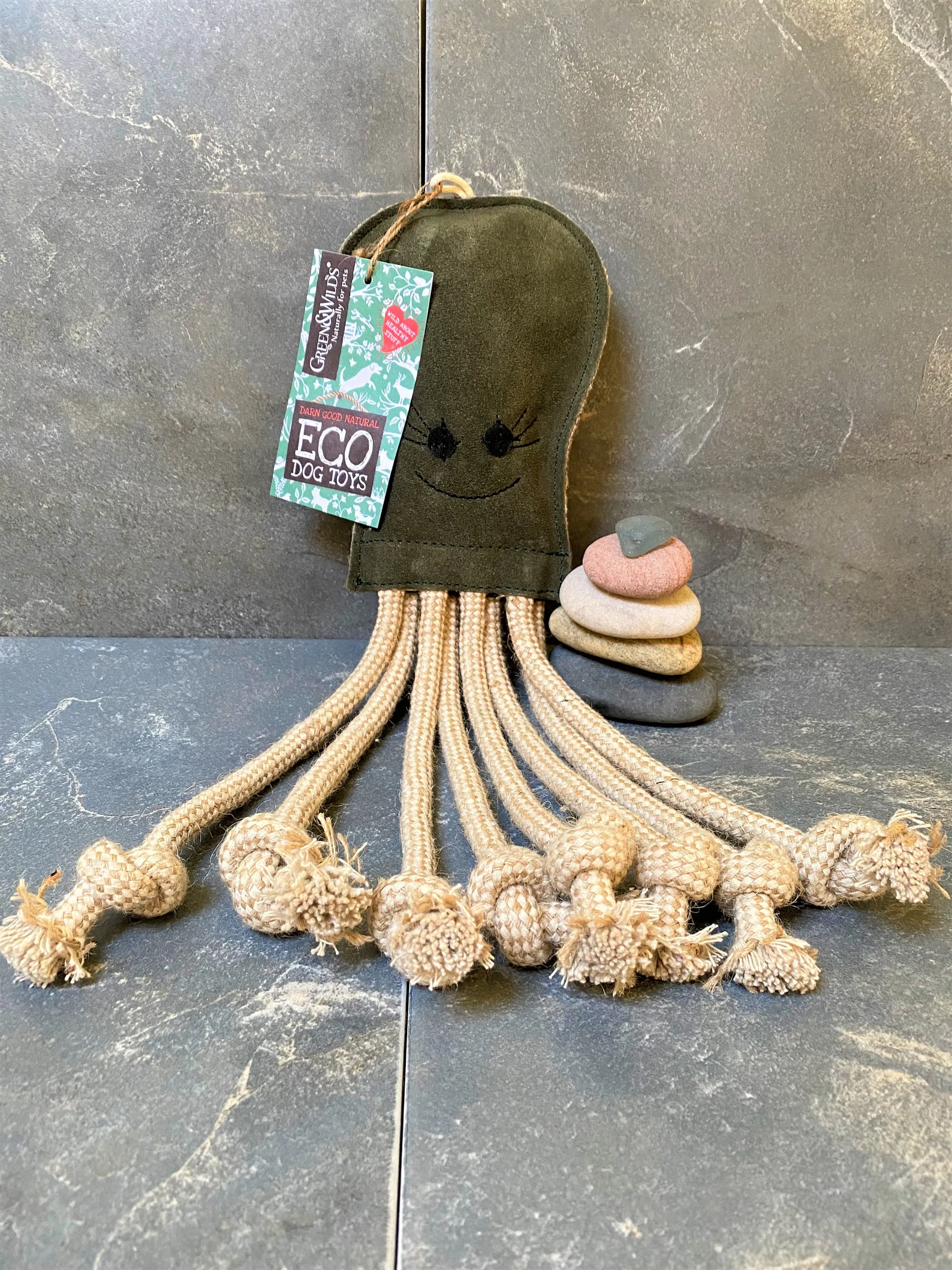 Olive the Octopus natural dog toy, eco dog toy, durable suede and jute