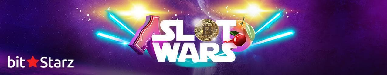bitStarz Slot Wars Werbeaktion Bannermit kreuzenden Laserschwertern im Weltall