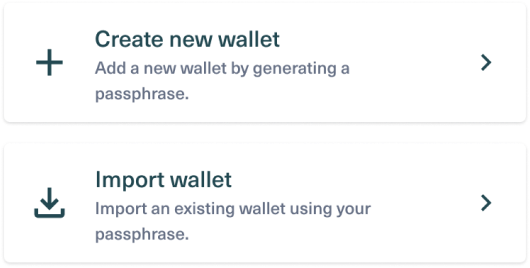 Bitgreen Wallet creation options