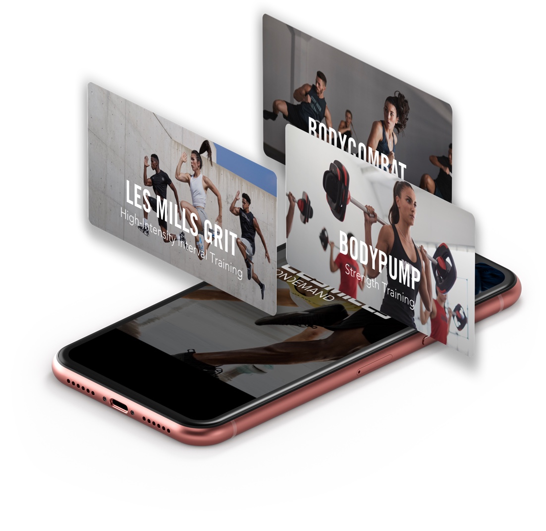 Image of Les Mills On Demand mobile app home screens
