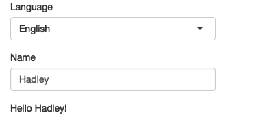 By using `req()`, the output is only shown once both language and name have been supplied