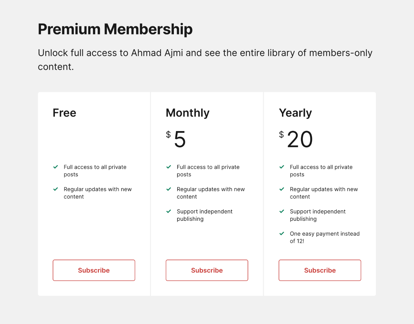 Ubud Ghost Theme Membership Plan Features