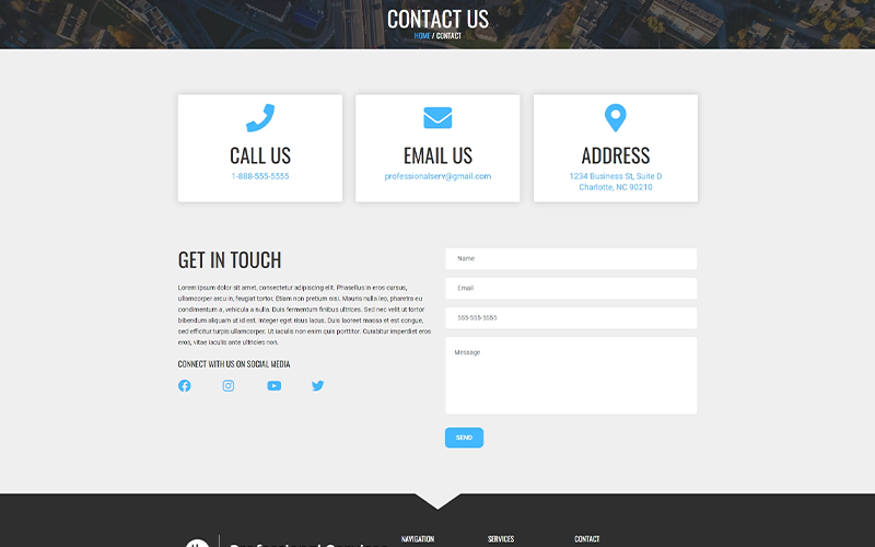 Screen capture of contact page on website design and development project concept.