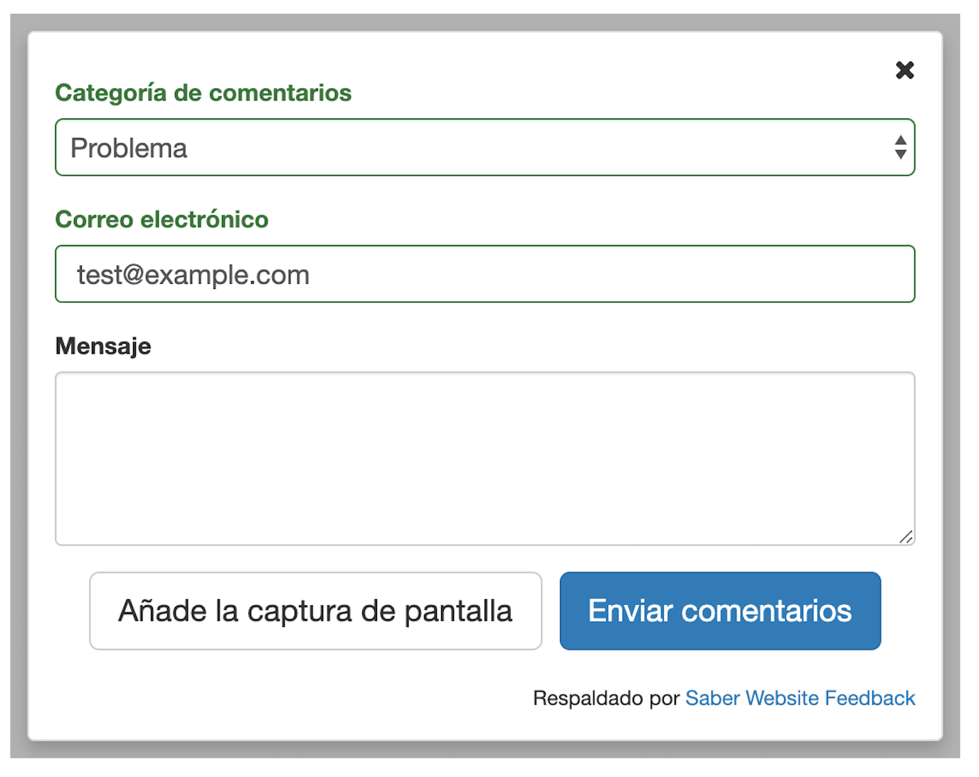 Saber feedback form in Spanish