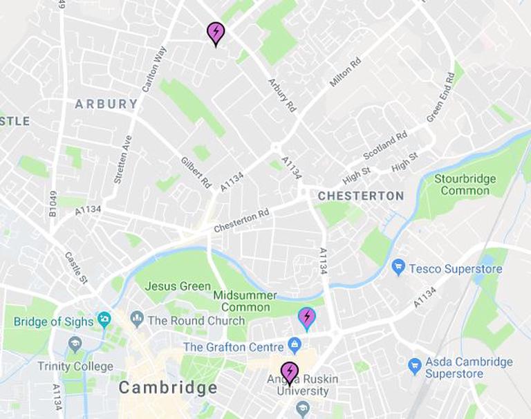 Map of Cambridge chargers