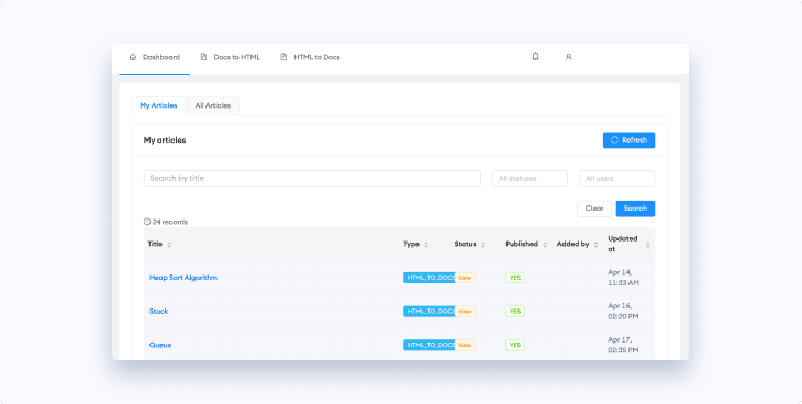List View Interface of Content Workflow System List View Interface of Content Workflow System