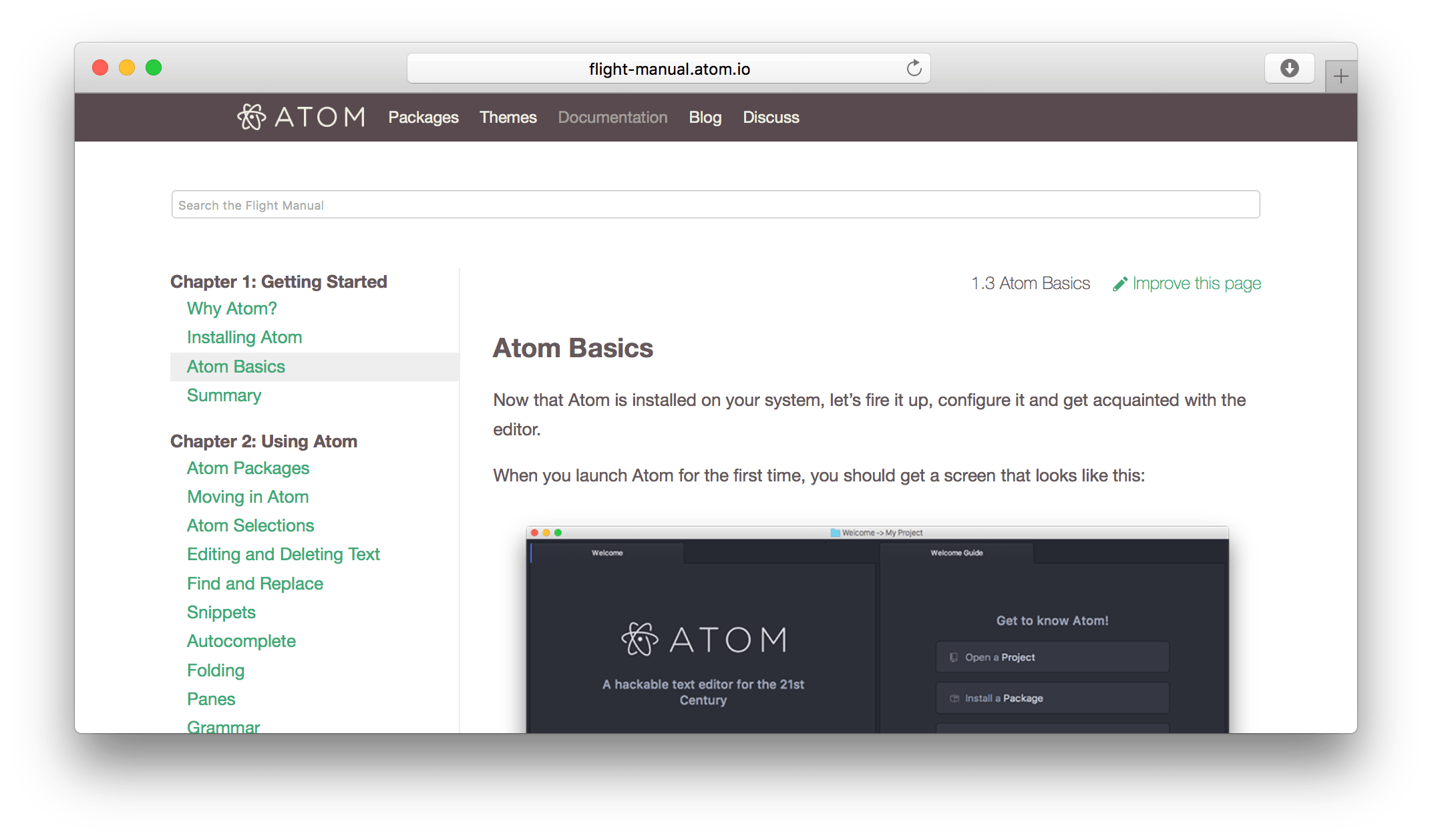 Atom flight manual site screenshot