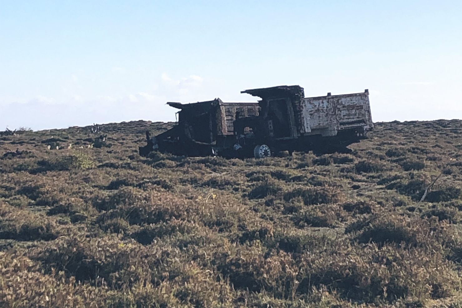 these burnt trucks on the side of san mateo del mar’s entrance road are a sign of the Ikoot community’s protest against proposed wind farm projects on their sacred land