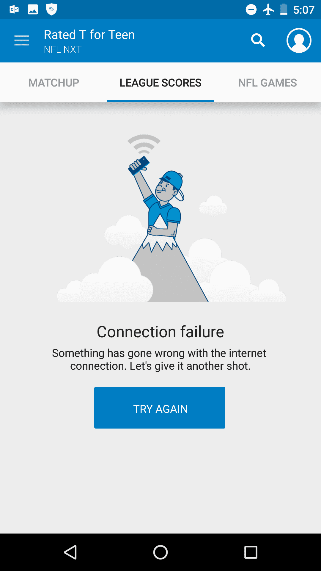 Screenshot of Connection failure in NFL Fantasy for Android