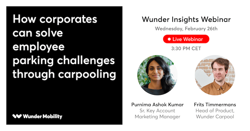 Webinar template titled "How corporates can solve employee parking challenges through carpooling".