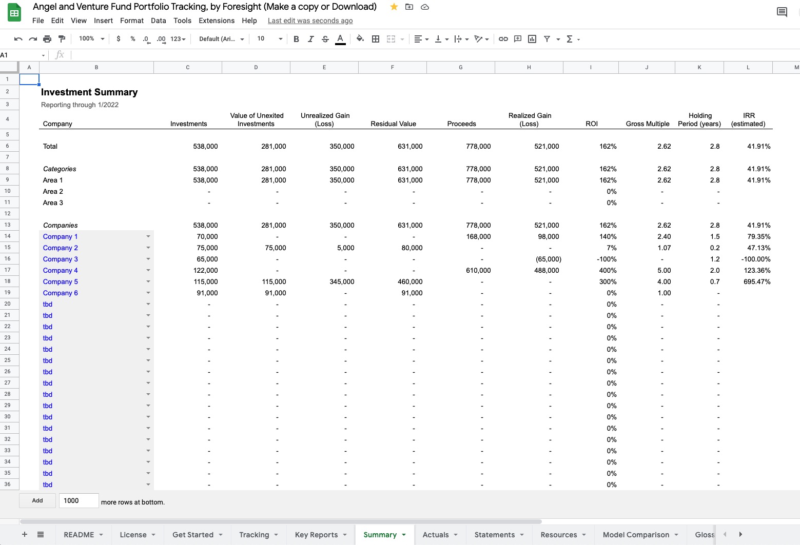 Angel And Venture Fund Portfolio Tracking Screenshot