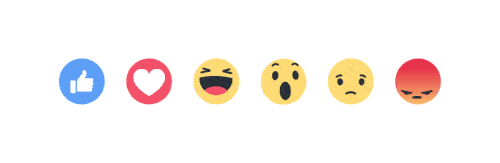Animations of the like, heart, laugh, amazed, sad, and angry buttons of Facebook
