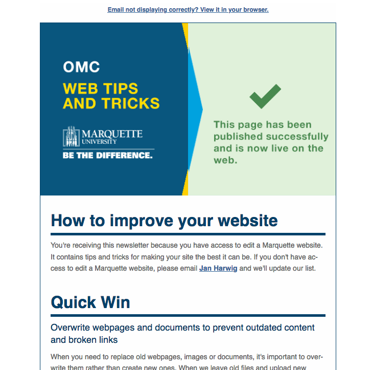 Screenshot of Web Tips and Tricks newsletter.