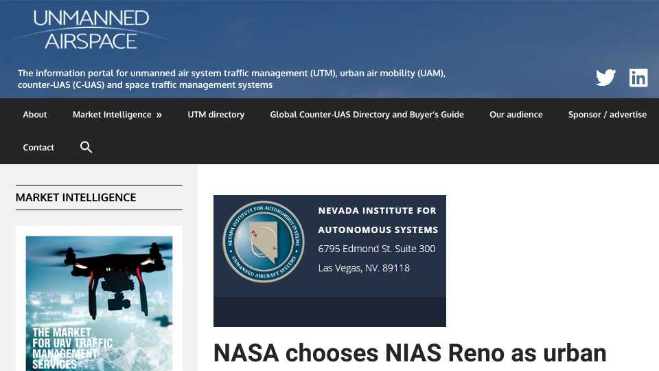 NASA chooses NIAS Reno as urban UTM TCL4 test site