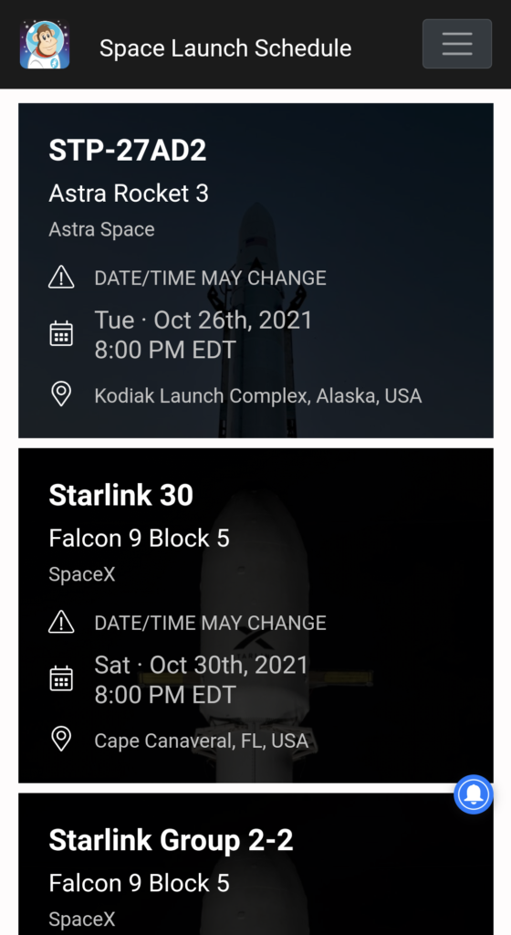 Space Launch Schedule Website