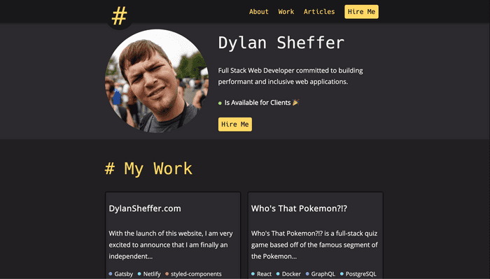 screenshot of dylansheffer.com.