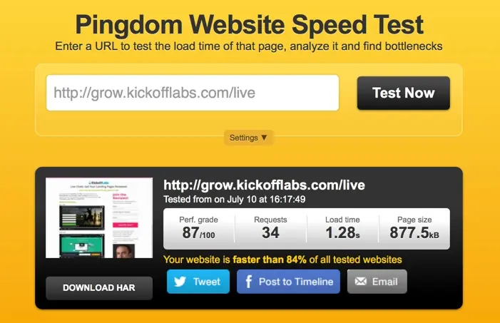 Landing Page Speed Test