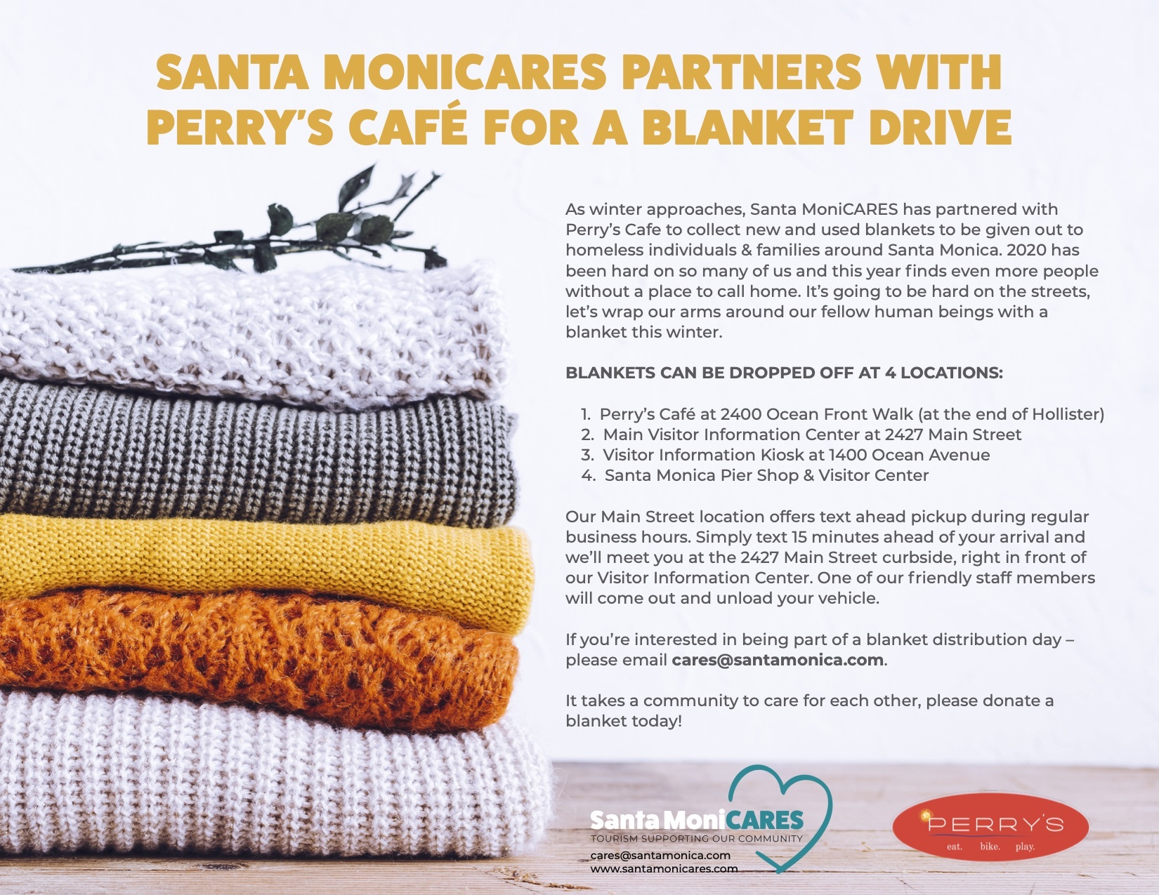 Santa Moni CARES Perrys Cafe Blanket Drive