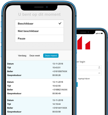 Nadat uw medewerker ingelogd is, wijzigt hij of zij eenvoudig de beschikbaarheid door één van de getoonde statussen te kiezen: beschikbaar, pauze of niet beschikbaar. De status wijzigt direct en de routering van gesprekken wordt automatisch aangepast.