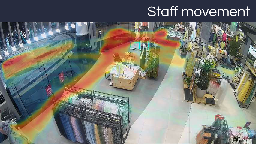 Overlaid heatmaps, showing customer and staff movement within a store