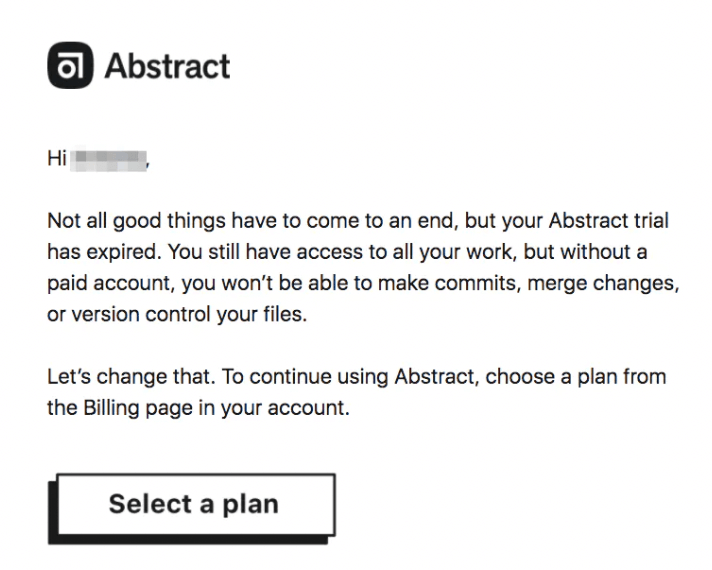 SaaS Trial Expiration Emails: Screenshot of trial expiration email from Abstract