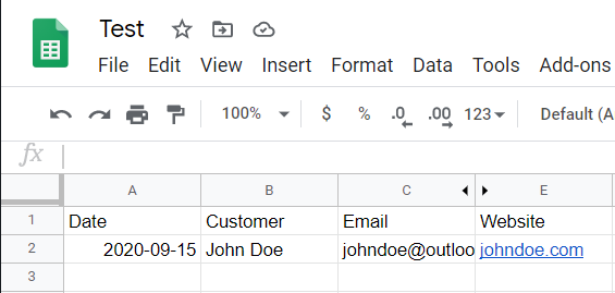 Extracted data sent to Google Sheet
