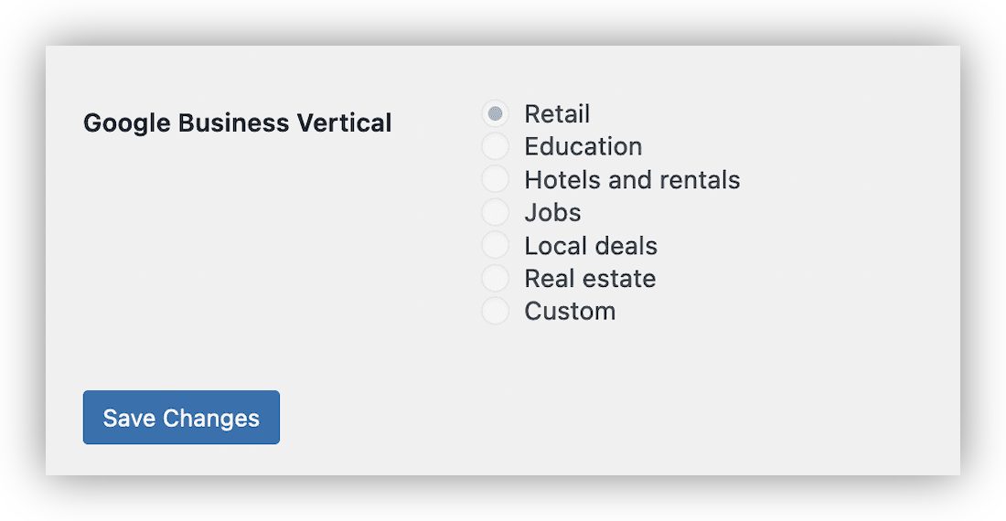 Selecting a business vertical in Pixel Manager for WooCommerce