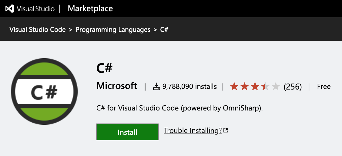 C Sharp extension in the Visual Studio Code Marketplace