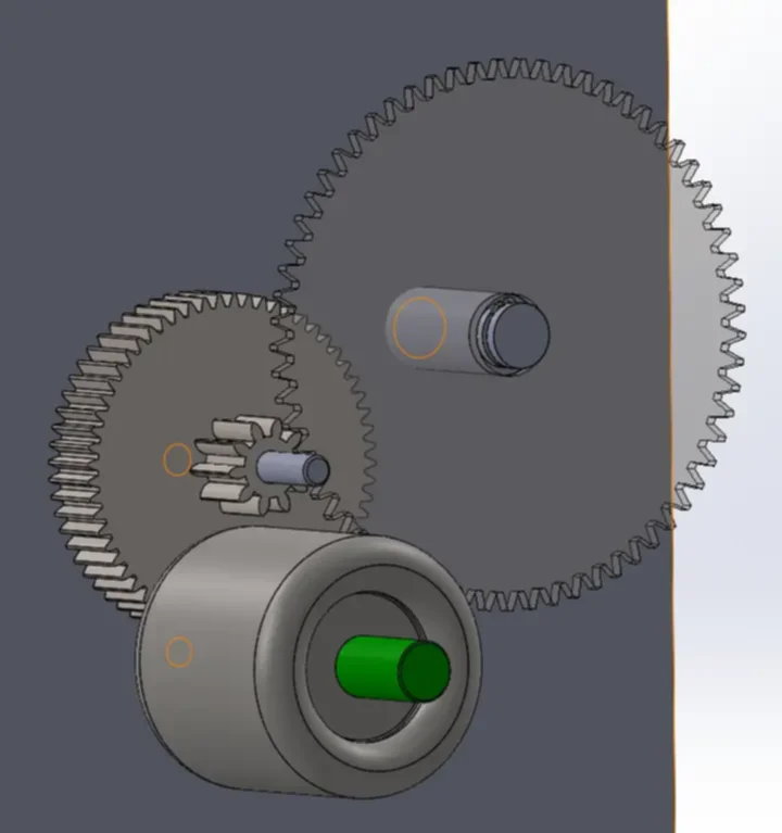 Simple 4 gear gearbox mechanism designed in SOLIDWORKS