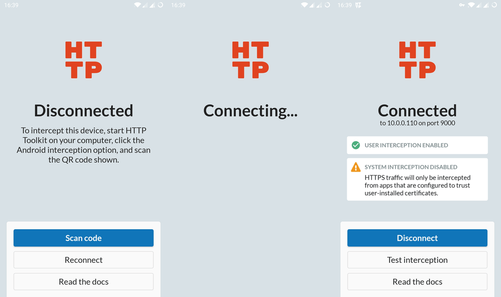 The Android app connecting