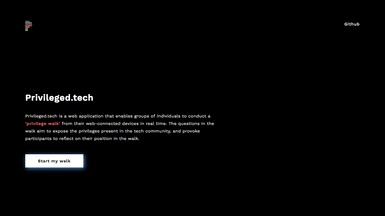 The landing screen of privileged.tech