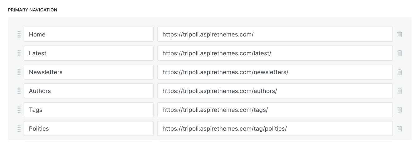 Ghost CMS navigation menu