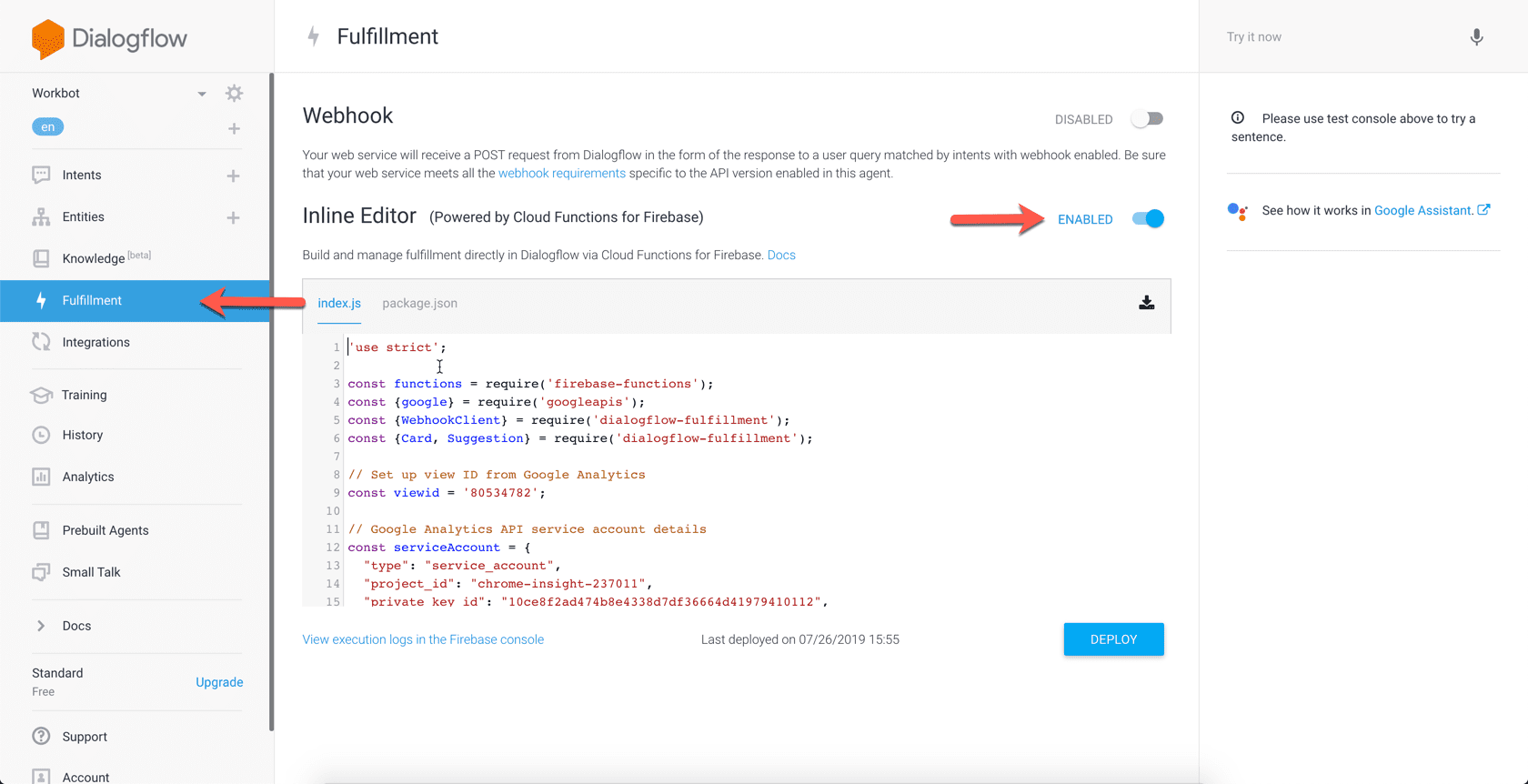 Writing a Dialogflow webhook handler using Firebase Cloud Functions